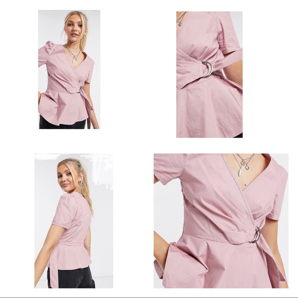 NWT NWT Puff Sleeve Wrap Top with Belt Detail in Mauve S - Picture 3 of 5